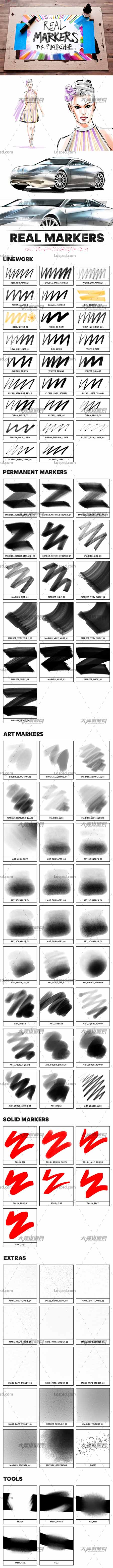REAL MARKERS FOR PHOTOSHOP,PS工具预设－101支专业绘图笔刷